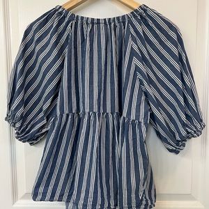 Old navy blouse, color blue white vertical strips, Size M.